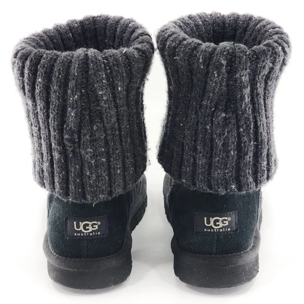 UGG Knit Cuff Suede Pull On Boot Black‎ Ankle Tall Knee-High